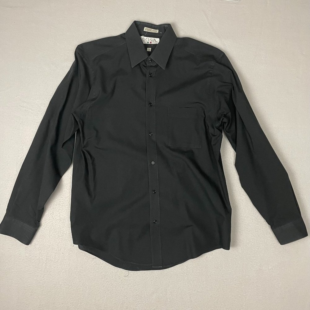 Bosa Men's Button Down Shirt Single Needle Tailoring Size 15 1/2 34/35 Black